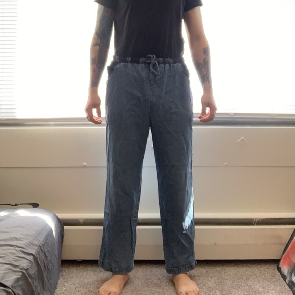 Floral Trim Drawstring Baggy Denim Pants Medium/Large - Picture 6 of 6